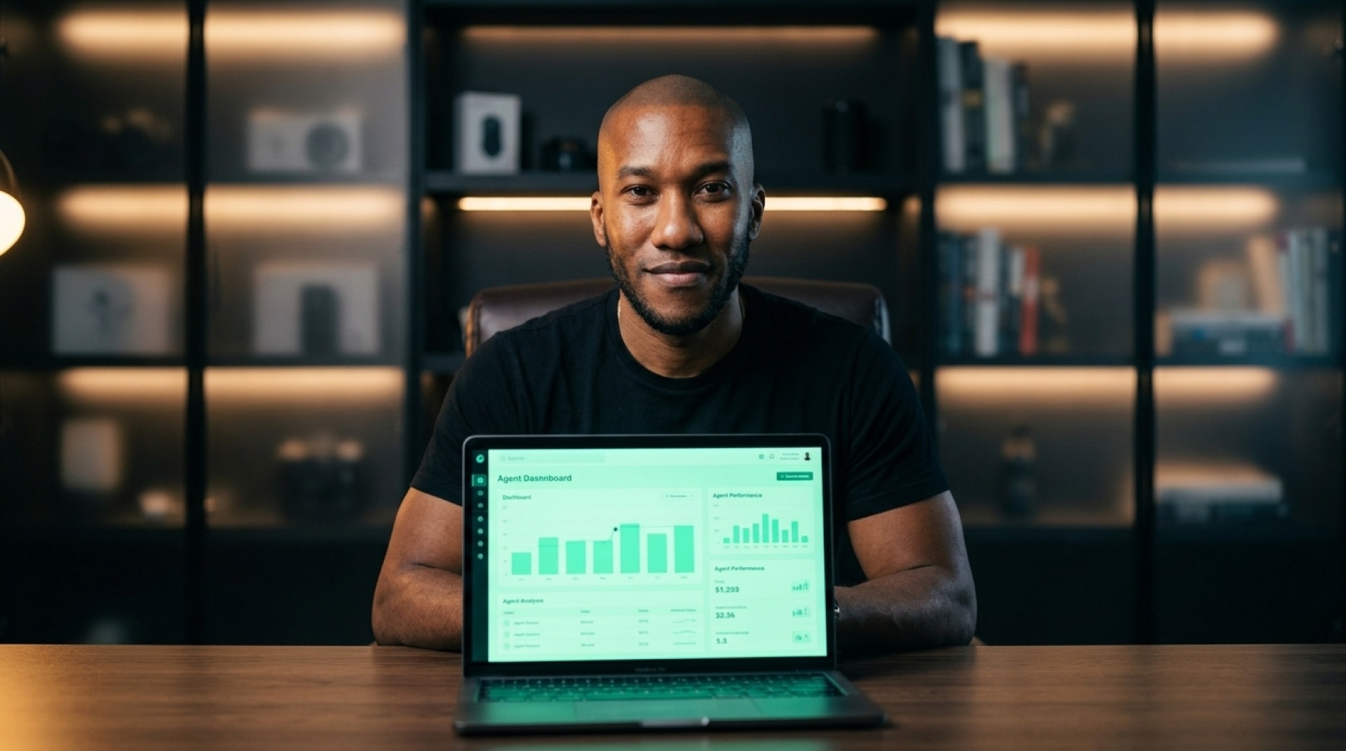 Jérémy François en session de coaching individuel devant un dashboard d'agents IA en verre vert